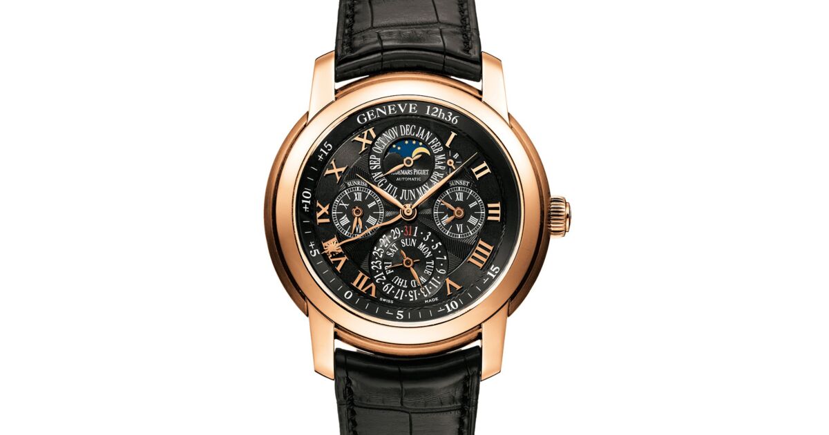Audemars Piguet 26003OR.OO.D002CR.01 Jules Audemars Equation Of Time 43mm Black Roman Perpetual Calendar Rose Gold Leather BRAND NEW