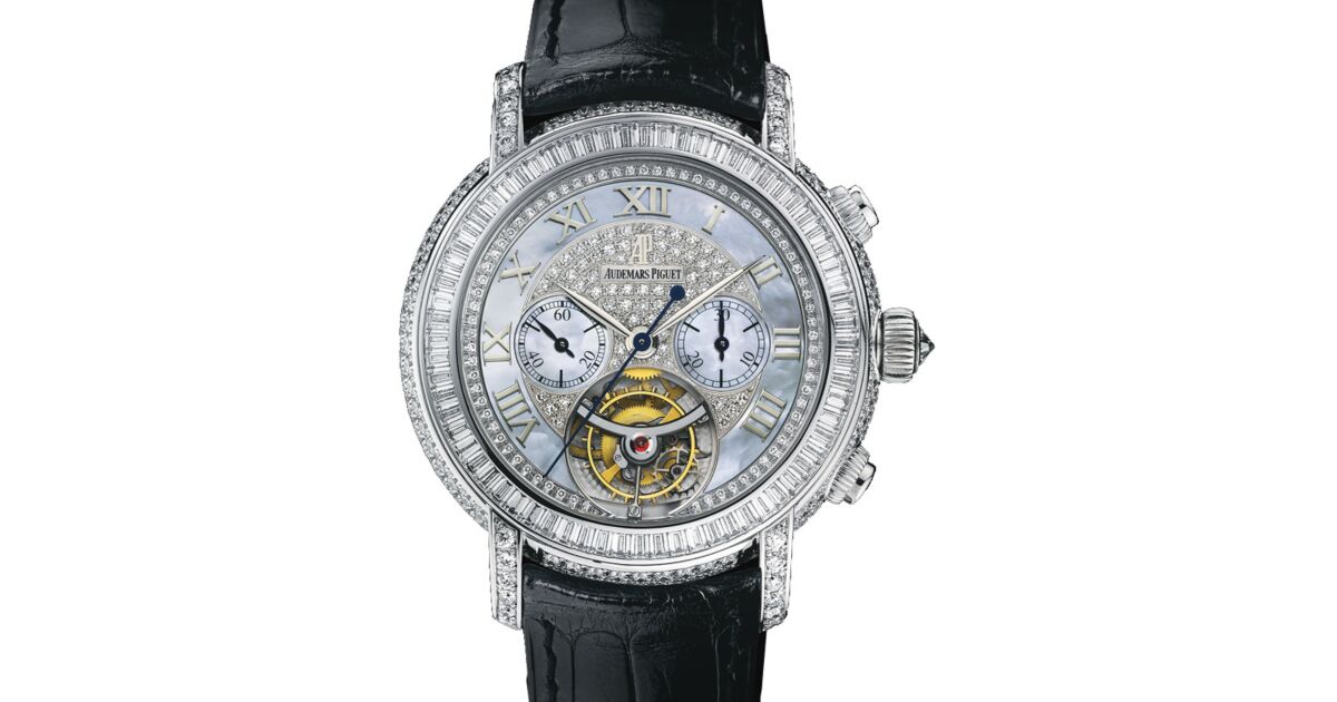 Audemars Piguet 26083BC.ZZ.D102CR.01 Jules Audemars Chronograph 41mm White Mother of Pearl Diamond Paved Roman White Gold Leather BRAND NEW