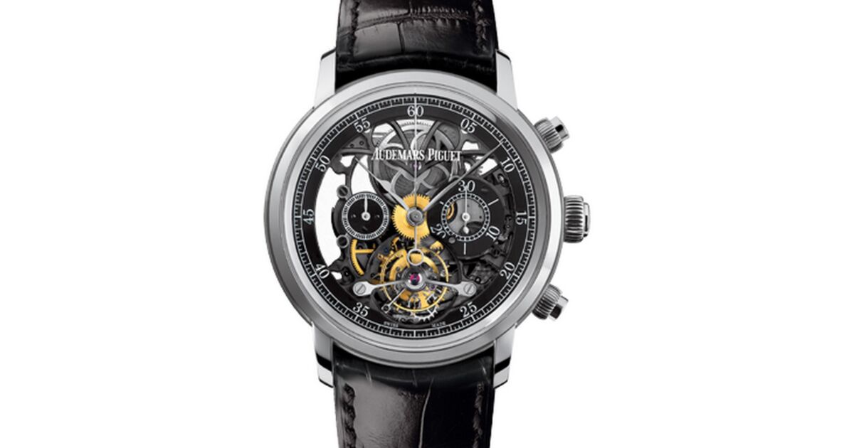 Audemars Piguet 26346BC.OO.D002CR.02 Jules Audemars Tourbillon Chronograph 41mm Black Openworked Arabic White Gold Leather BRAND NEW