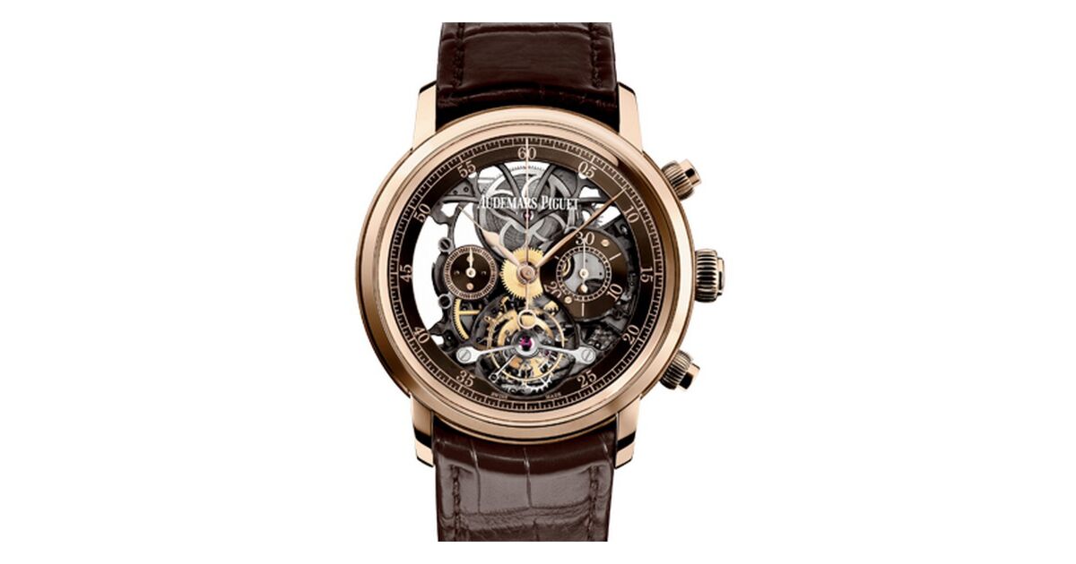 Audemars Piguet 26346OR.OO.D088CR.01 Jules Audemars Tourbillon Chronograph 41mm Brown Openworked Arabic Rose Gold Leather BRAND NEW