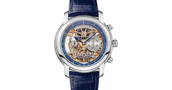 Audemars Piguet 26353PT.OO.D028CR.01 Jules Audemars Tourbillon Chronograph 43mm Blue Openworked Platinum Leather BRAND NEW