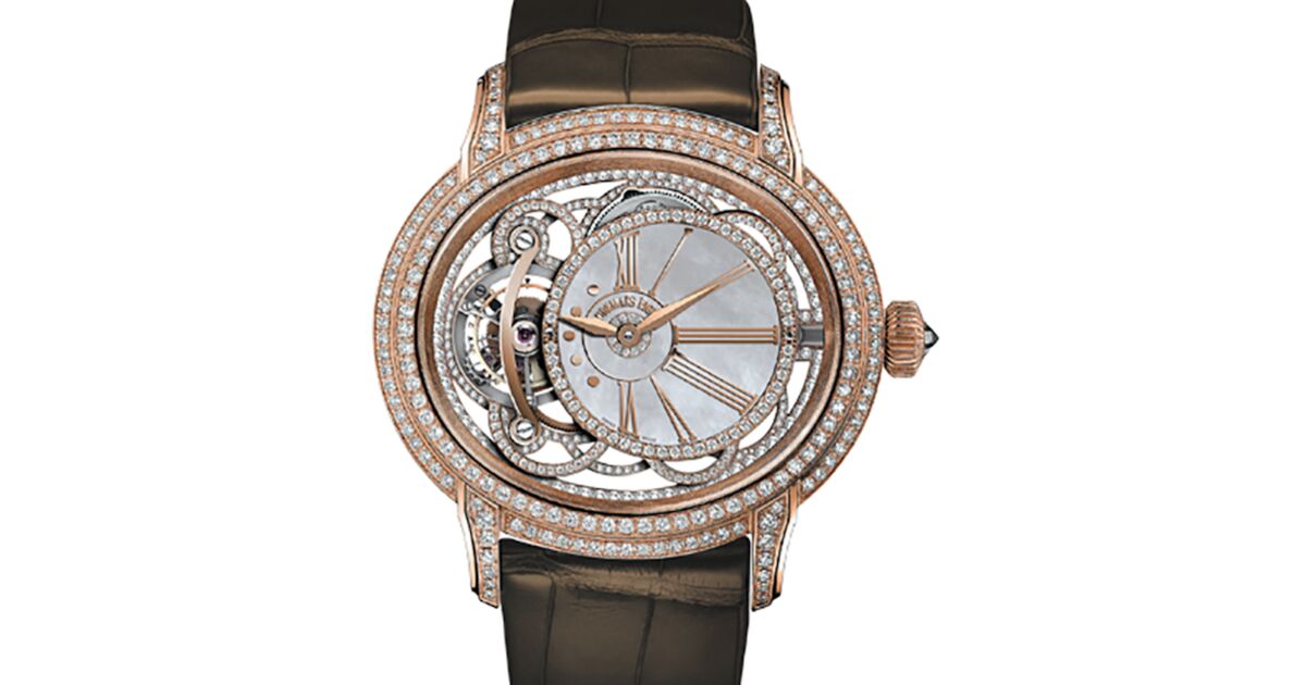 Audemars Piguet 26354OR.ZZ.D812CR.01 Millenary Tourbillon 45mm White Mother of Pearl Diamond Paved Rose Gold Leather BRAND NEW