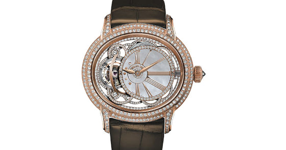 Audemars Piguet 26354OR.ZZ.D812CR.01 Millenary Tourbillon 45mm White Mother of Pearl Diamond Paved Rose Gold Leather BRAND NEW