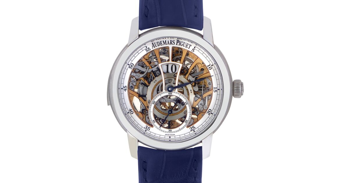 Audemars Piguet 26356PT.OO.D028CR.01 Jules Audemars Openworked Minute Repeater With Jumping Hours And Small Seconds 43mm Silver Openworked Arabic Platinum Leather BRAND NEW