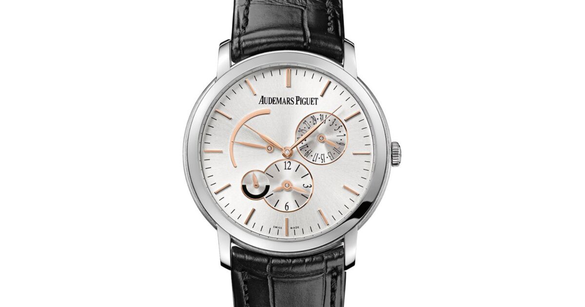 Audemars Piguet 26380BC.OO.D002CR.01 Jules Audemars Dual Time 41mm Silver Index White Gold Leather BRAND NEW