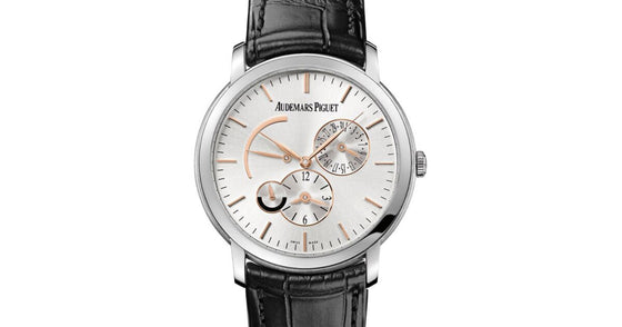 Audemars Piguet 26380BC.OO.D002CR.01 Jules Audemars Dual Time 41mm Silver Index White Gold Leather BRAND NEW