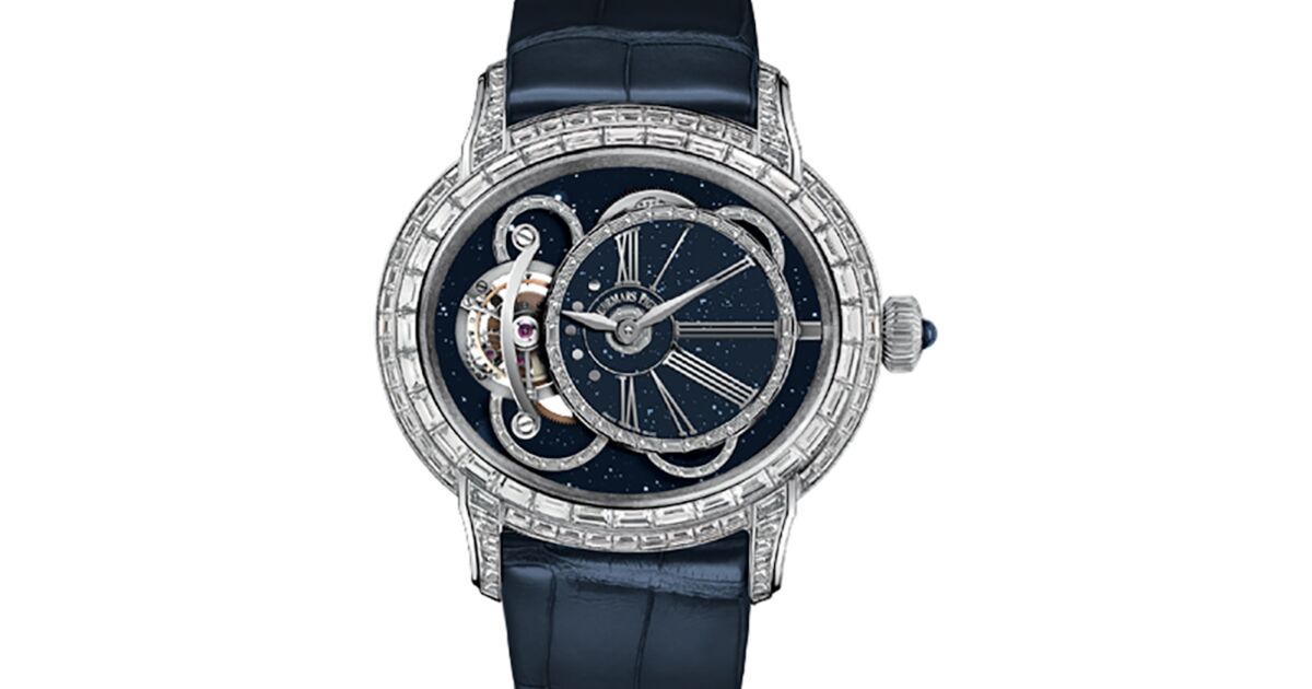 Audemars Piguet 26381BC.ZZ.D312CR.01 Millenary Tourbillon 45mm Blue Aventurine Baguette Diamond Paved Roman White Gold Leather BRAND NEW