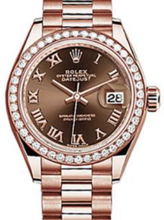 Rolex Lady-Datejust 28 28 mm 279135-CHOCRP Rose Gold/Diamonds Chocolate