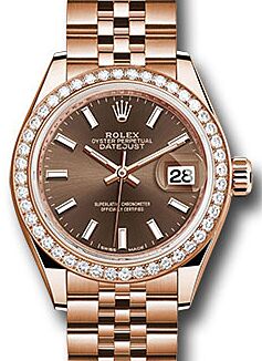 Rolex Lady-Datejust 28 28 mm 279135-CHOCSJ Rose Gold/Diamonds Chocolate