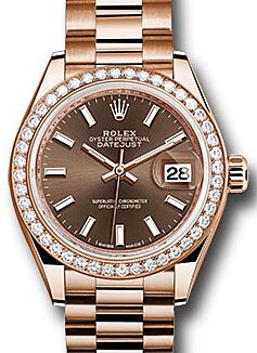 Rolex Lady-Datejust 28 28 mm 279135-CHOCSP Rose Gold/Diamonds Chocolate