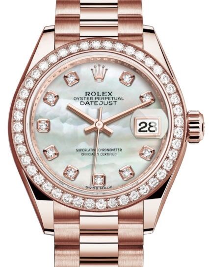 Rolex Lady-Datejust 28 28 mm 279135-MOPDP Rose Gold/Diamonds White Mother of Pearl