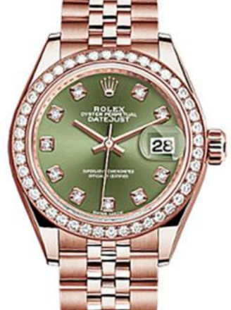 Rolex Lady-Datejust 28 28 mm 279135-OLVGDJ Rose Gold/Diamonds Green