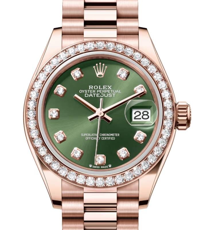 Rolex Lady-Datejust 28 28 mm 279135-OLVGDP Rose Gold/Diamonds Green