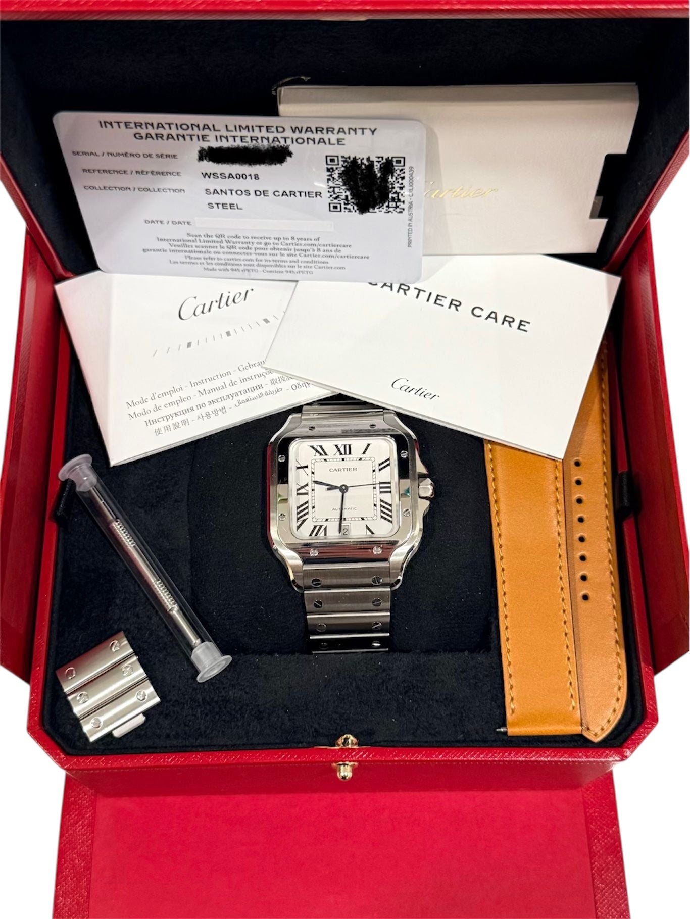 Cartier Santos WSSA0018 Large Stainless Steel Automatic Watch Box Papers