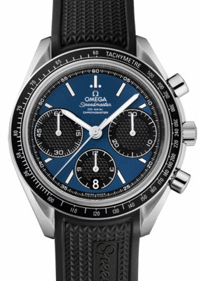 Omega 326.32.40.50.03.001 Speedmaster Racing Co-Axial Chronograph 40mm Blue Index Stainless Steel Rubber BRAND NEW