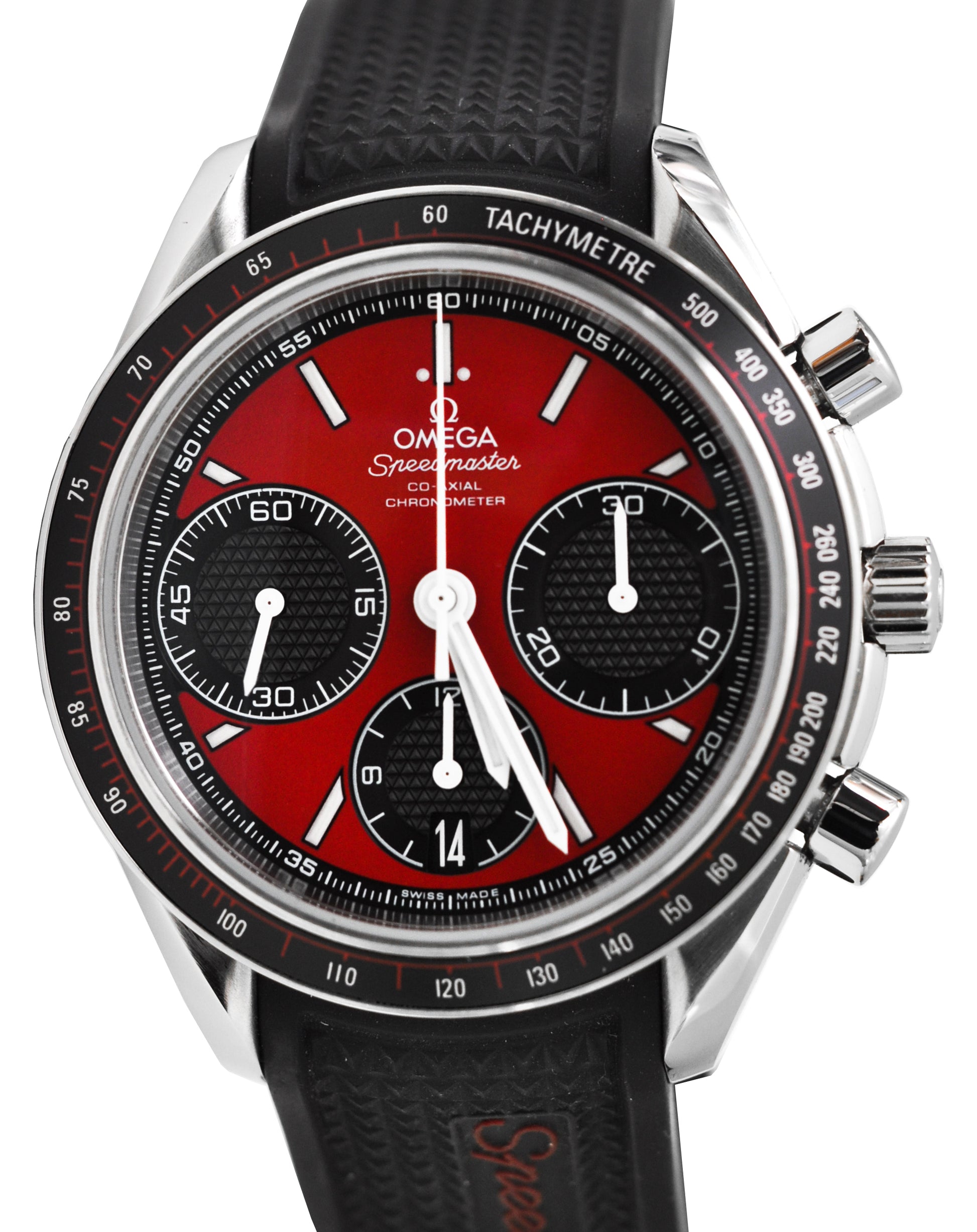 Omega Speedmaster 326.32.40.50.11.001 Racing Co-Axial Red Stainless Steel Rubber Chronograph 40mm BRAND NEW