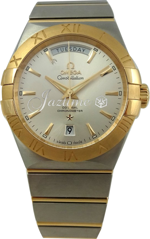 OMEGA 123.20.38.22.02.002 CONSTELLATION CO-AXIAL DAY-DATE 38mm STEEL ON YELLOW GOLD BRAND NEW