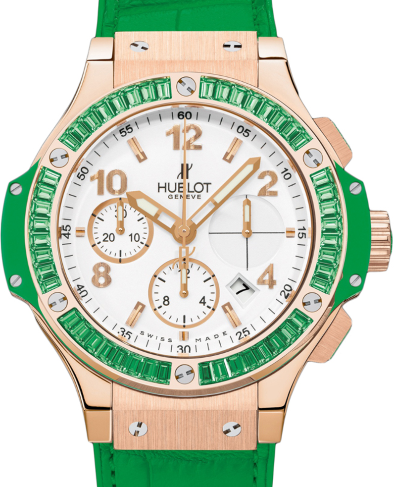 Hublot Tutti Frutti Rose Gold White Arabic Dial Tsavorite Bezel & Green Leather 41mm 341.PG.2010.LR.1922 - BRAND NEW