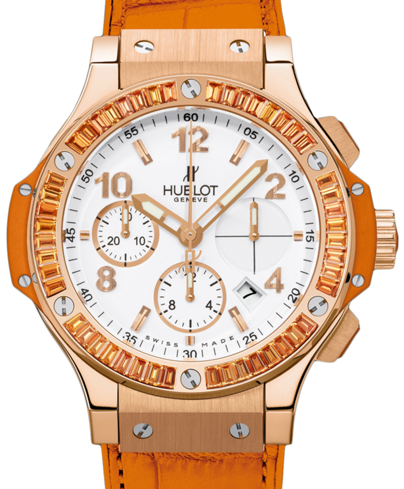 Hublot Tutti Frutti 341.PO.2010.LR.1906 White Arabic Orange Sapphire Bezel Rose Gold & Orange Leather 41mm BRAND NEW