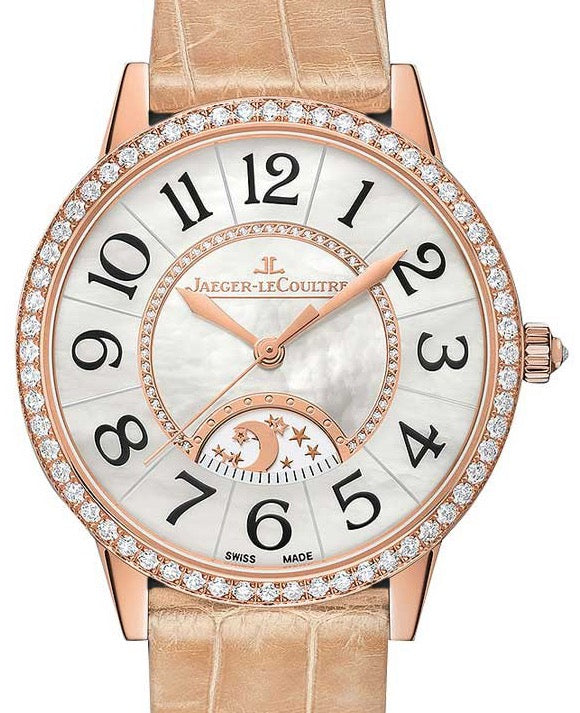 Jaeger-LeCoultre Calibre 898A/1 Rendez-Vous Night & Day 3432490 White Mother of Pearl Arabic Diamond Bezel Rose Gold Leather 36mm Automatic BRAND NEW