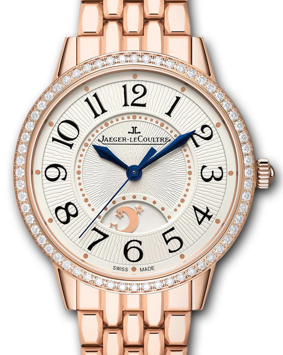 Jaeger-LeCoultre Calibre 898A/1 Rendez-Vous Night & Day 3442120 Silver Guilloche Arabic Diamond Bezel Rose Gold 34mm Automatic BRAND NEW