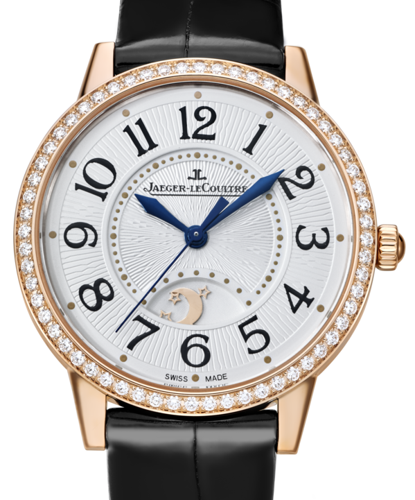 Jaeger-LeCoultre Calibre 898A/1 Rendez-Vous Night & Day 3442420 Silver Guilloche Arabic Diamond Bezel Rose Gold Leather 34mm Automatic BRAND NEW