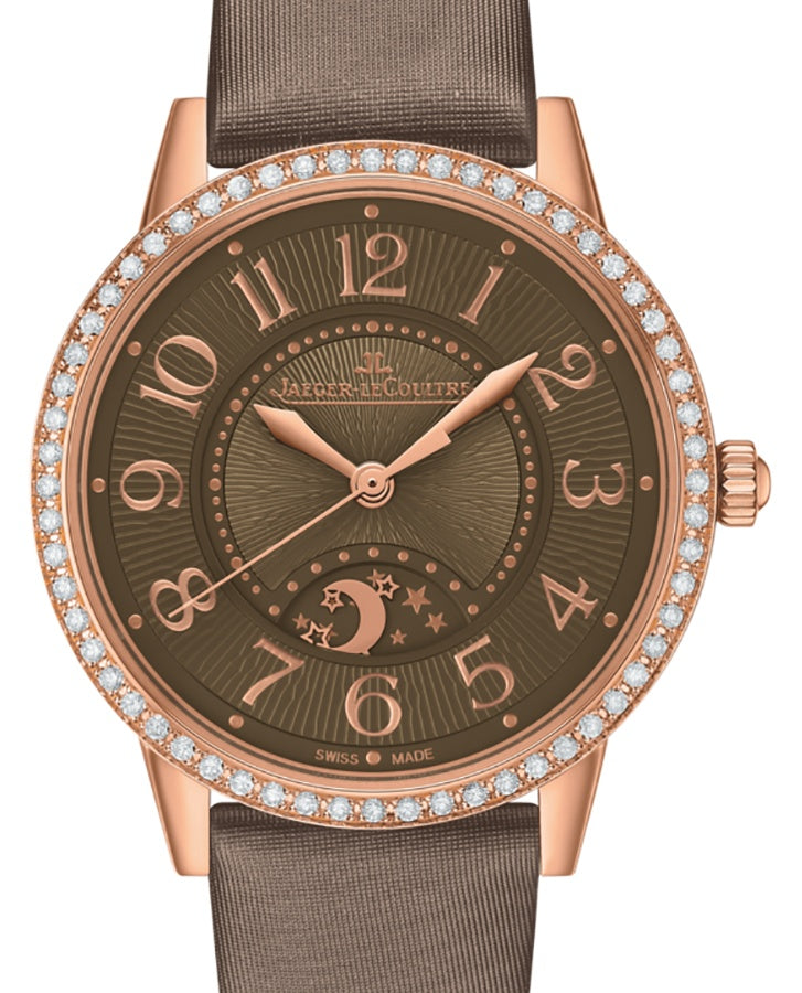 Jaeger-LeCoultre Calibre 898A/1 Rendez-Vous Night & Day 344242J Chocolate Guilloche Arabic Diamond Bezel Rose Gold Leather 34mm Automatic BRAND NEW