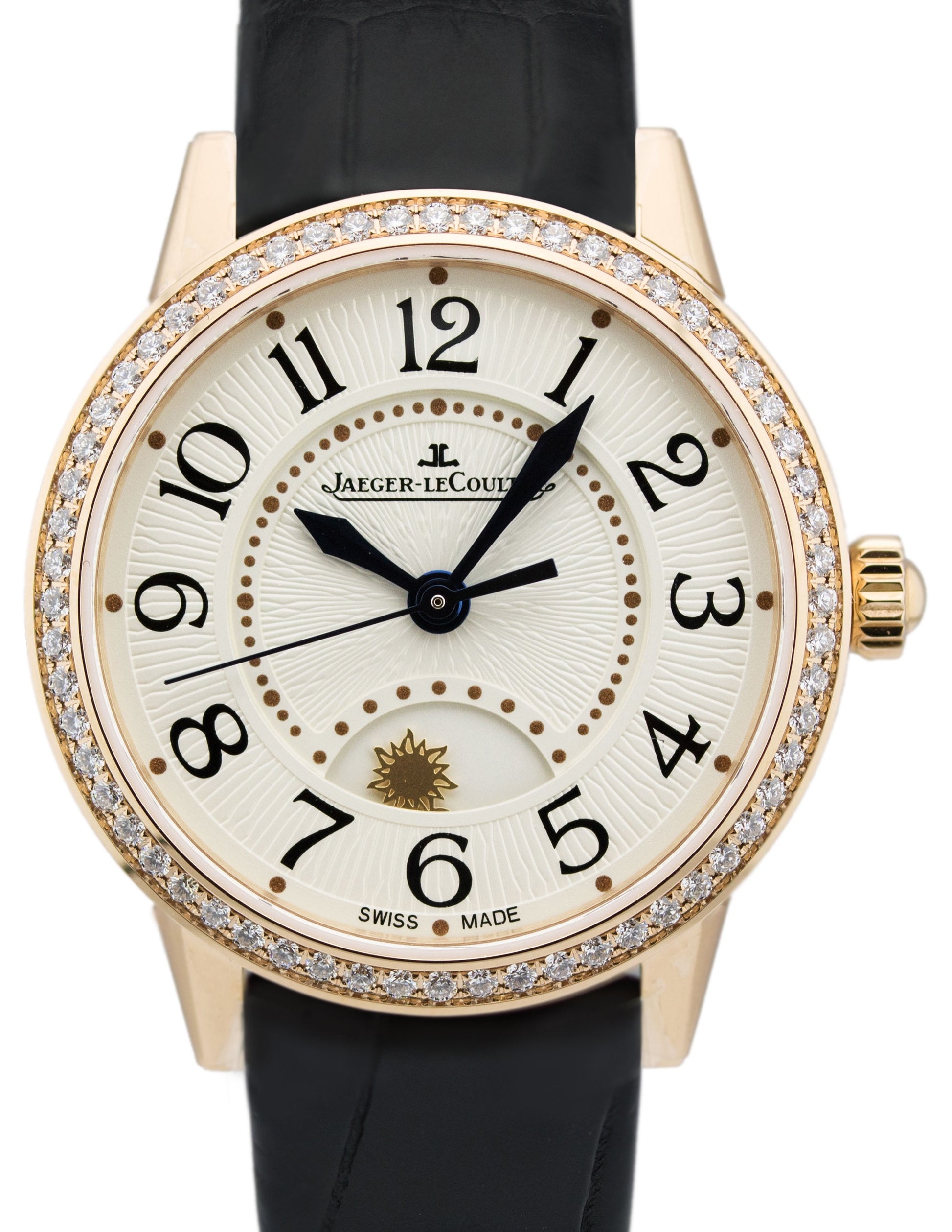 Jaeger-LeCoultre Calibre 967A Rendez-Vous Night & Day 3462421 Diamond Bezel Silvered Guilloche Arabic Rose Gold Leather 29mm Automatic BRAND NEW