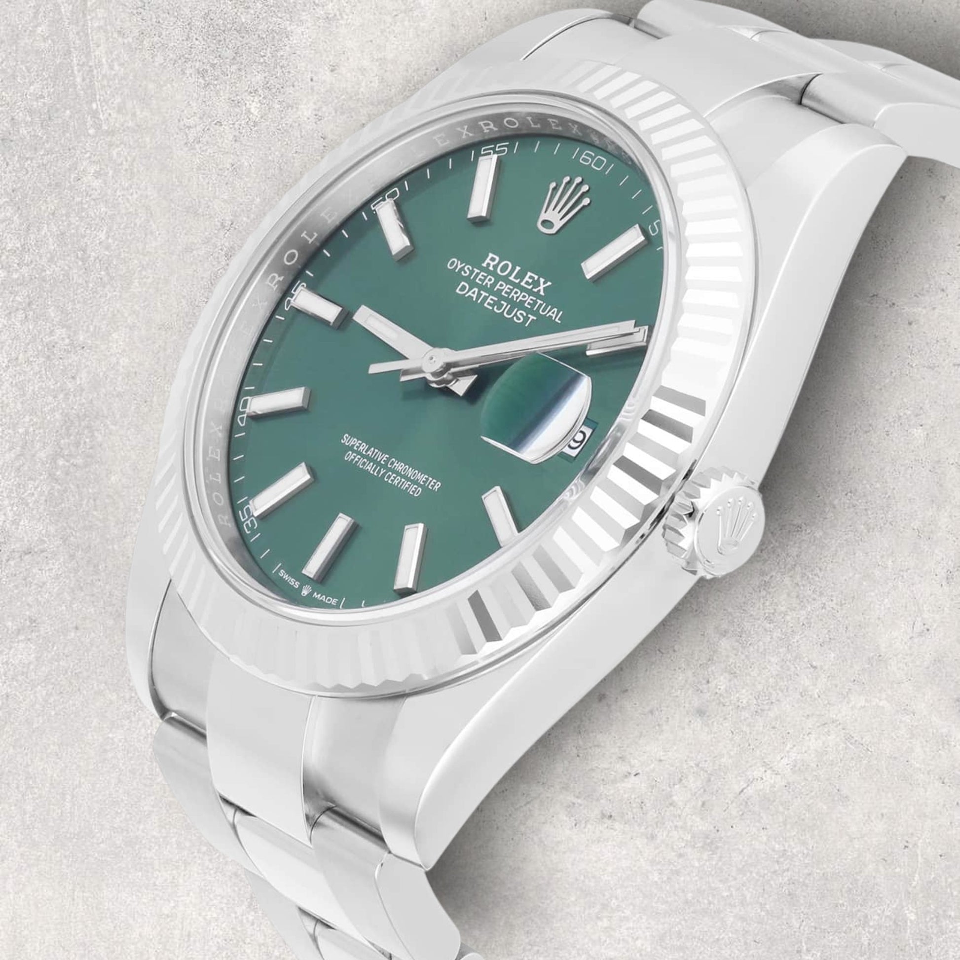 Rolex Datejust 41 126334 Stainless Steel Mint Green Dial Oyster Bracelet Fluted Bezel