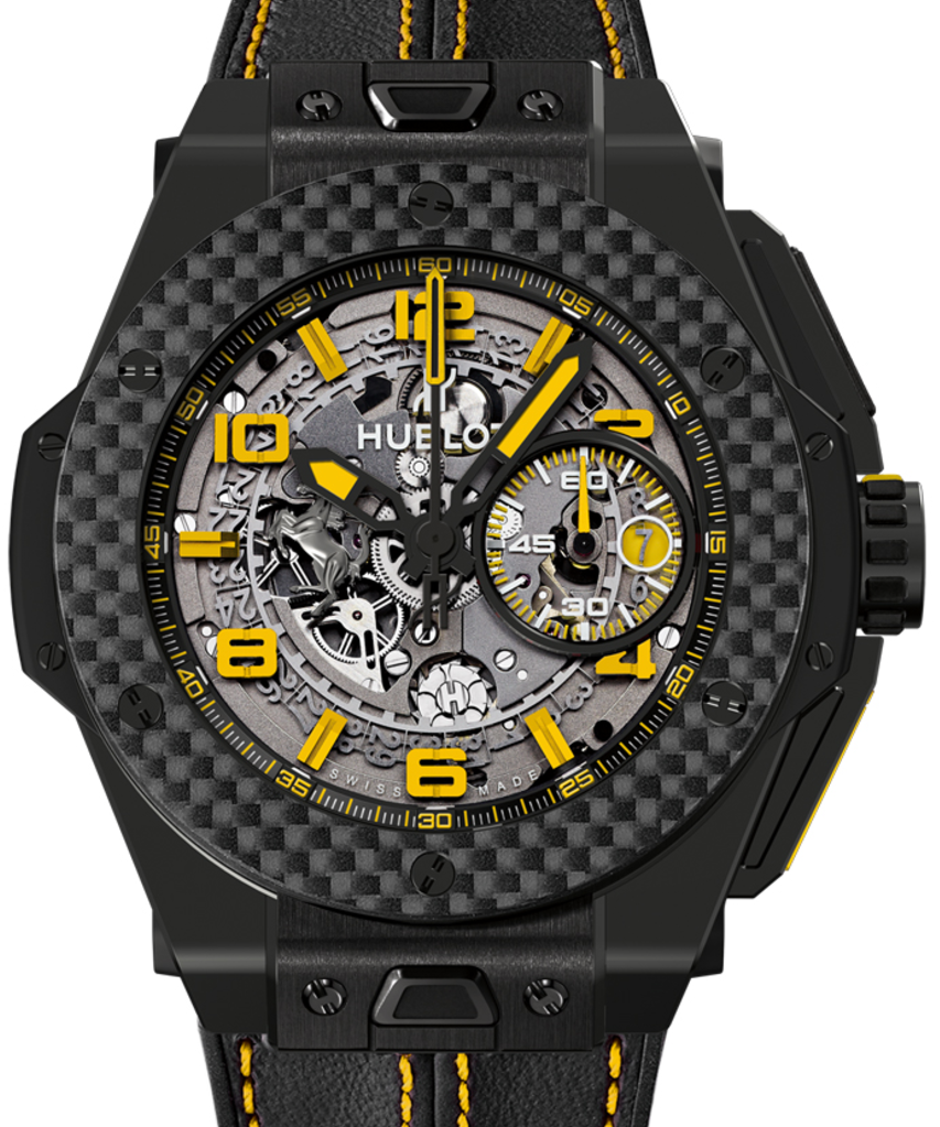 Hublot Big Bang Unico Ferrari 401.CQ.0129.VR Skeleton Yellow Arabic Carbon Fiber Bezel & Black Ceramic Case Leather 45mm BRAND NEW