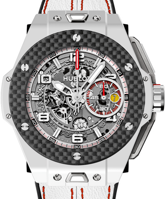 Hublot Big Bang Unico Ferrari 401.HQ.0121.VR Skeleton Arabic Carbon Fiber Bezel & White Ceramic Case Leather 45mm BRAND NEW