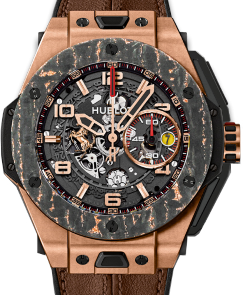 Hublot Big Bang Unico Ferrari 401.OJ.0123.VR Skeleton Arabic Carbon Fiber Rose Gold Bezel & Rose Gold Case Leather 45mm BRAND NEW