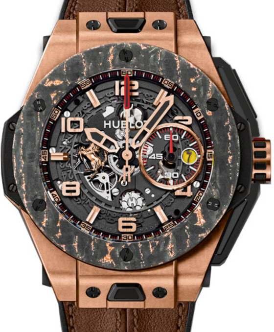 Hublot Big Bang Unico Ferrari 401.OJ.0123.VR Skeleton Arabic Carbon Fiber Rose Gold Bezel & Rose Gold Case Leather 45mm BRAND NEW