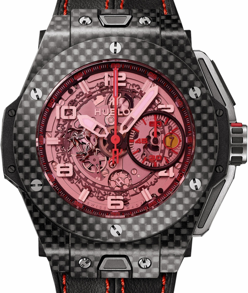 Hublot Big Bang Unico Ferrari 401.QX.0123.VR Skeleton Pink Arabic Carbon Fiber Case Leather 45mm BRAND NEW