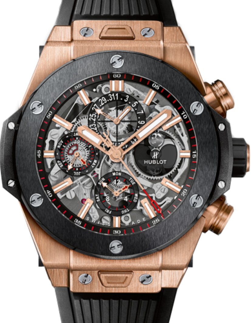 Hublot Big Bang Perpetual Calendar 406.OM.0180.RX Skeleton Index Black Ceramic Bezel & Rose Gold Case Rubber 45mm BRAND NEW
