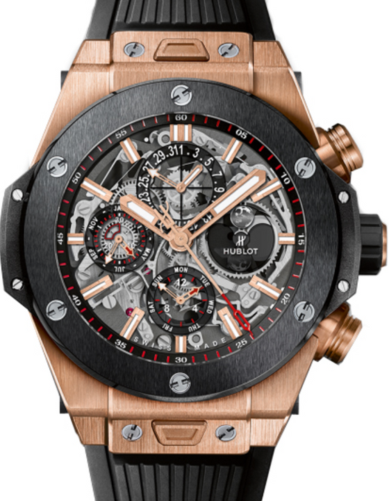 Hublot Big Bang Perpetual Calendar 406.OM.0180.RX Skeleton Index Black Ceramic Bezel & Rose Gold Case Rubber 45mm BRAND NEW