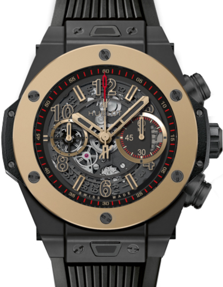 Hublot Big Bang Unico 411.CM.1138.RX Skeleton Arabic Fixed Yellow Gold Bezel & Black Ceramic Case Rubber 45mm BRAND NEW