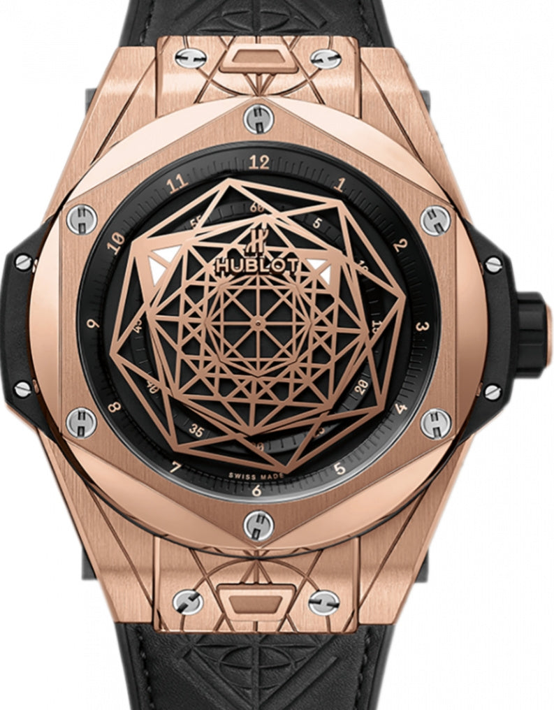 Hublot Big Bang Unico 415.OX.1118.VR.MXM17 Black Dial with Sang Bleu Design Rose Gold Case & Leather 45mm BRAND NEW