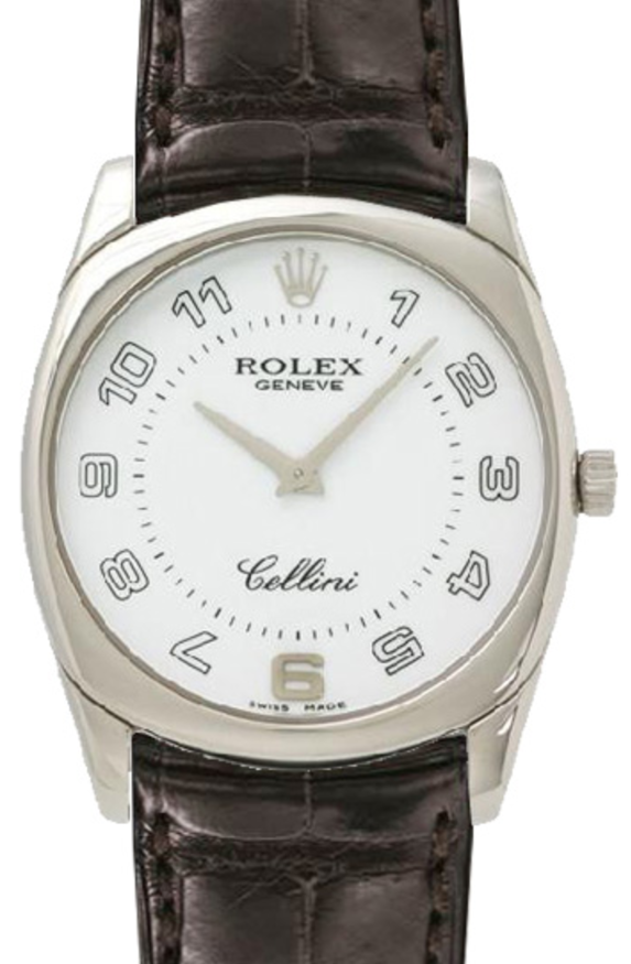 Rolex Cellini Danaos 33mm 4233-9 White Gold White Dial Leather Strap Manual Wind