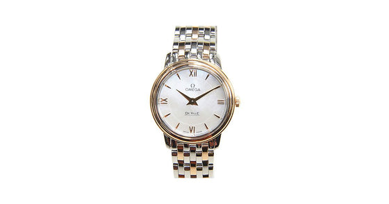 Omega De Ville Prestige Quartz 424.20.27.60.05.002 27.4mm White Mother of Pearl Red Gold Stainless Steel BRAND NEW
