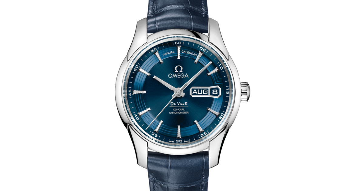 Omega De Ville Hour Vision Co-Axial Annual Calendar 431.33.41.22.03.001 41mm Blue Orbis Stainless Steel Leather - BRAND NEW
