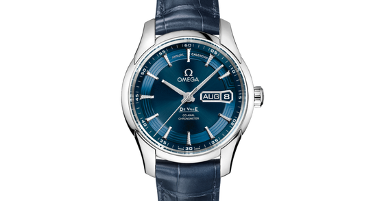 Omega De Ville Hour Vision Co-Axial Annual Calendar 431.33.41.22.03.001 41mm Blue Orbis Stainless Steel Leather - BRAND NEW