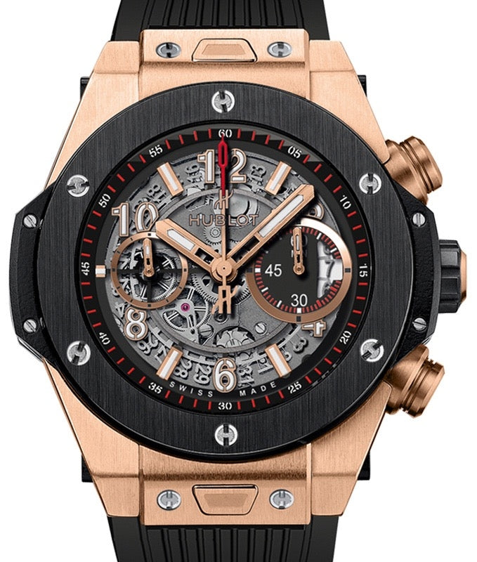 Hublot Big Bang Unico King Gold Ceramic Skeleton 42mm Dial Bezel Rubber Strap 441.OM.1180.RX - BRAND NEW