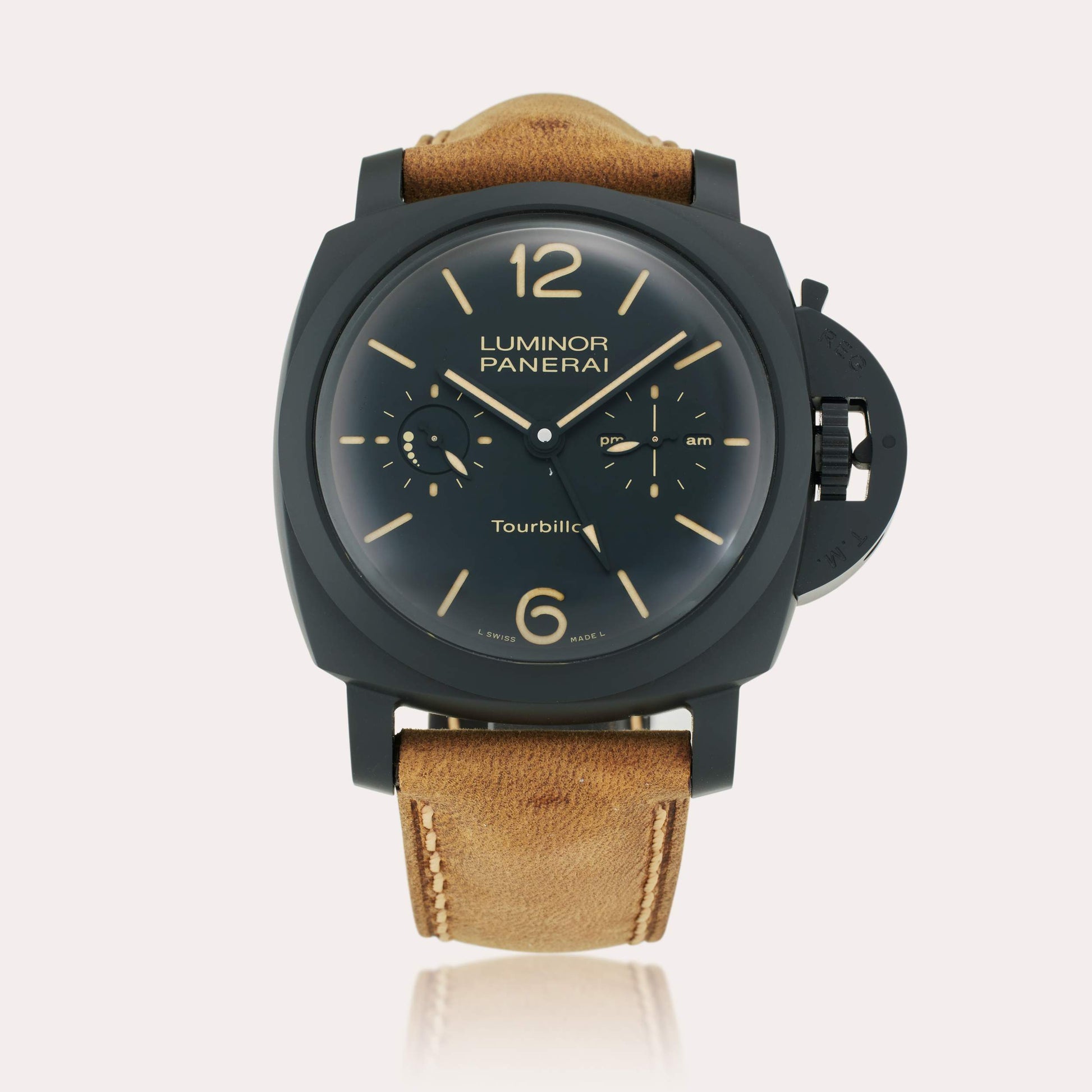Panerai Luminor 1950 Tourbillon GMT Automatic Ceramica Black Ceramic 48mm Black Dial Leather Strap PAM00396 - BRAND NEW