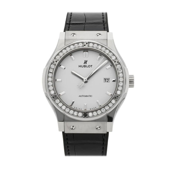Hublot Classic Fusion 542.NE.2010.LR.1204 White Index Diamond Bezel & Titanium Case Leather 42mm BRAND NEW