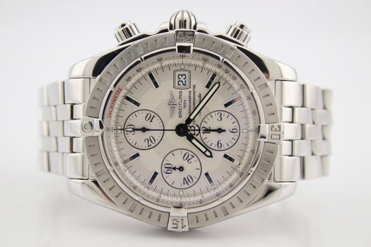 Breitling Chronomat Evolution A13356 Chronograph Stainless Steel Index BOX/PAPERS