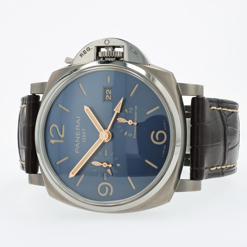 Panerai Luminor Due GMT Power Reserve Titanium 45mm Blue Dial Alligator Leather Strap PAM00964 - BRAND NEW