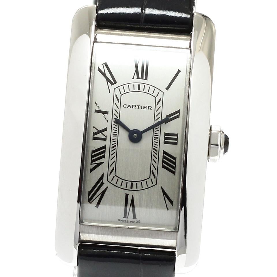 Cartier Tank Americaine Small Quartz Steel Silver Dial Leather Strap WSTA0082