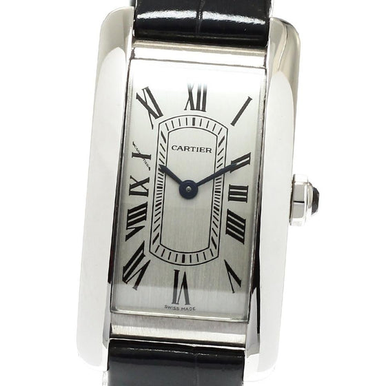 Cartier Tank Americaine Small Quartz Steel Silver Dial Leather Strap WSTA0082
