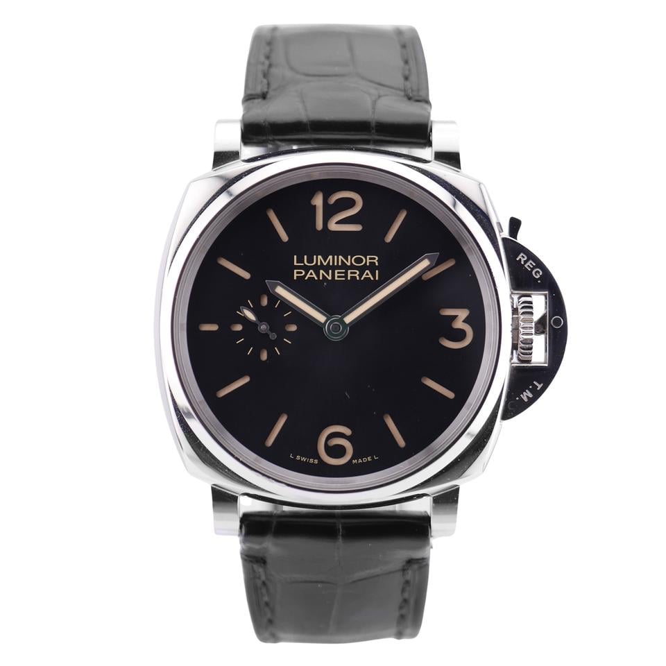 Panerai Luminor Due Stainless Steel 42mm Black Dial Alligator Leather Strap PAM00676 - BRAND NEW